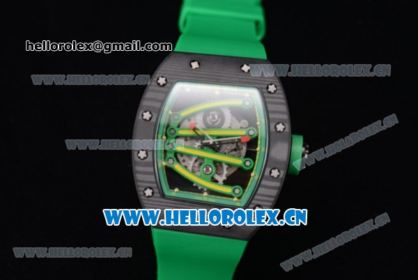 Richard Mille RM 59-01 Miyota 9015 Automatic PVD Case with Skeleton Dial Dot/Arabic Numeral Markers and Green Rubber Strap - Click Image to Close